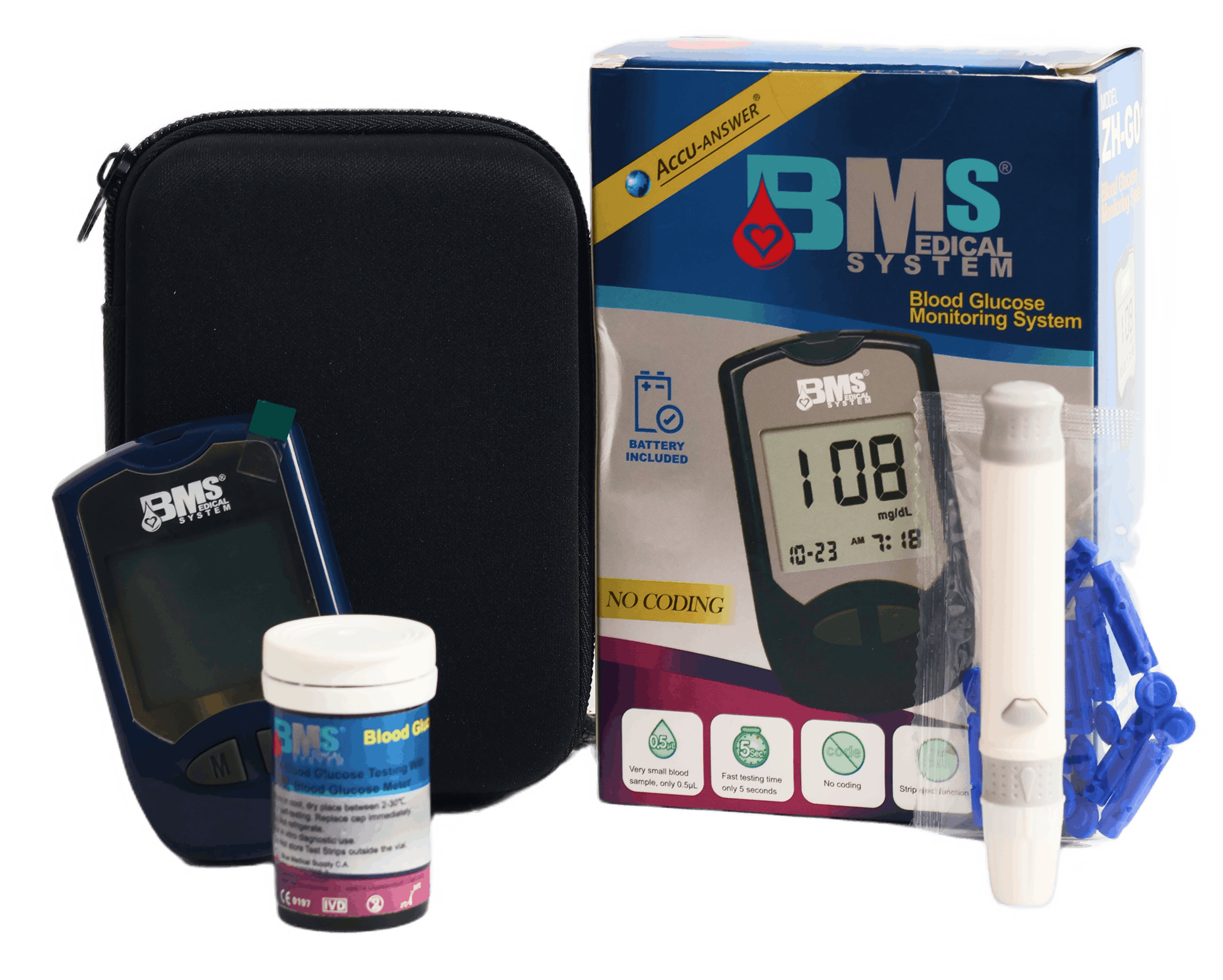 Kit glucómetro BMS Medical System sin fondo